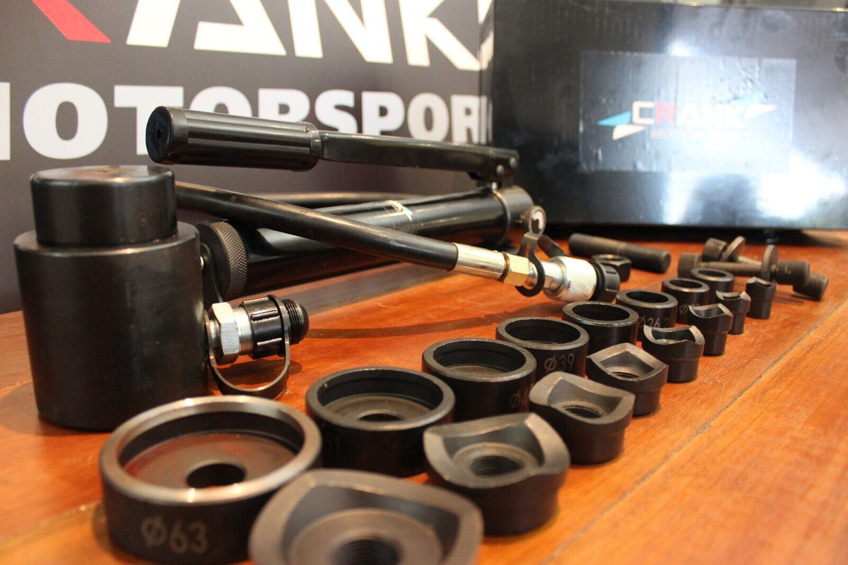 Crank Motorsport 16-Piece Hydraulic Metal Hole Punch Set – 16–63mm Cut