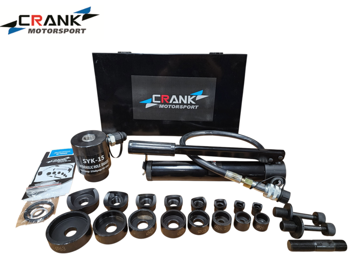 Crank Motorsport 16-Piece Hydraulic Metal Hole Punch Set – 16–63mm Cut