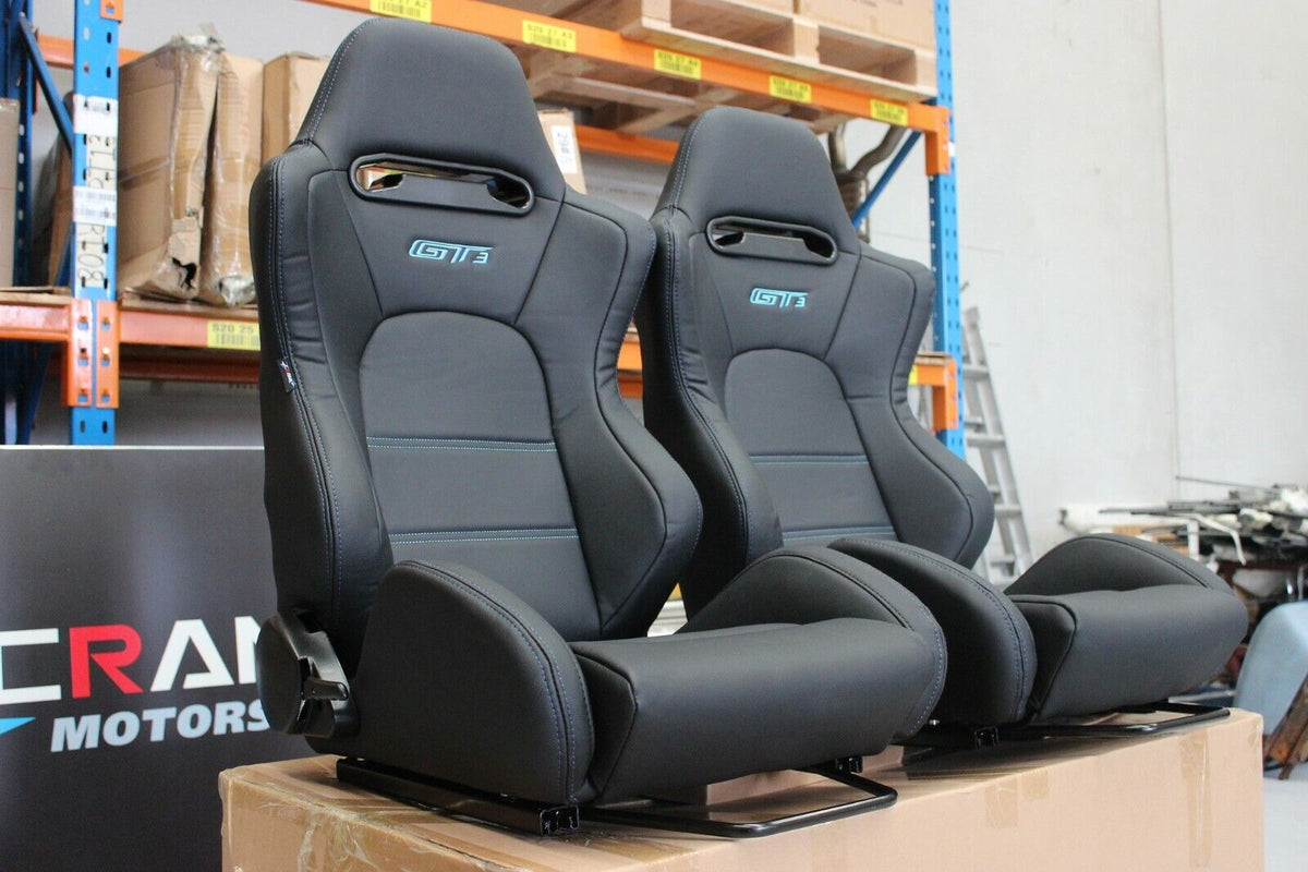 2x GT3 Ultra Hard-Wearing PVC Vinyl Racing Seats – Car Sport Seats – ADR Approved