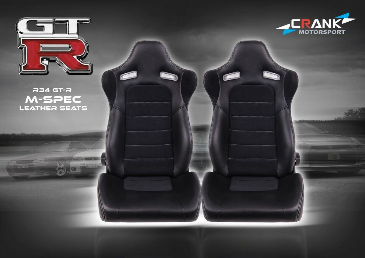 2x Crank Motorsport Nissan Skyline R34 GTR Mspec Leather Style Seats – ADR Approved