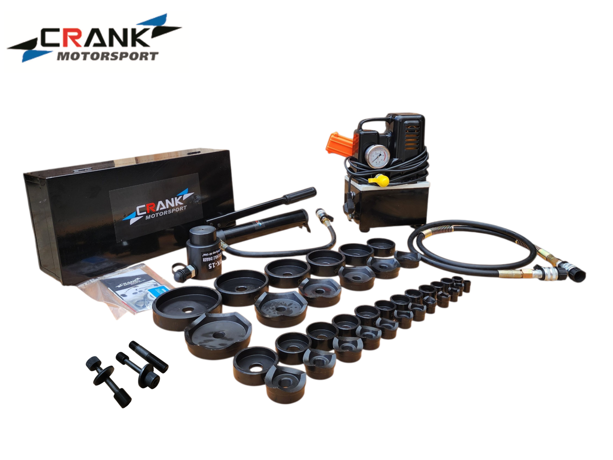 Crank Motorsport 36 Pcs Electric Hydraulic Hole Punch Kit – 16–114 mm Cut, 15T 240V Set
