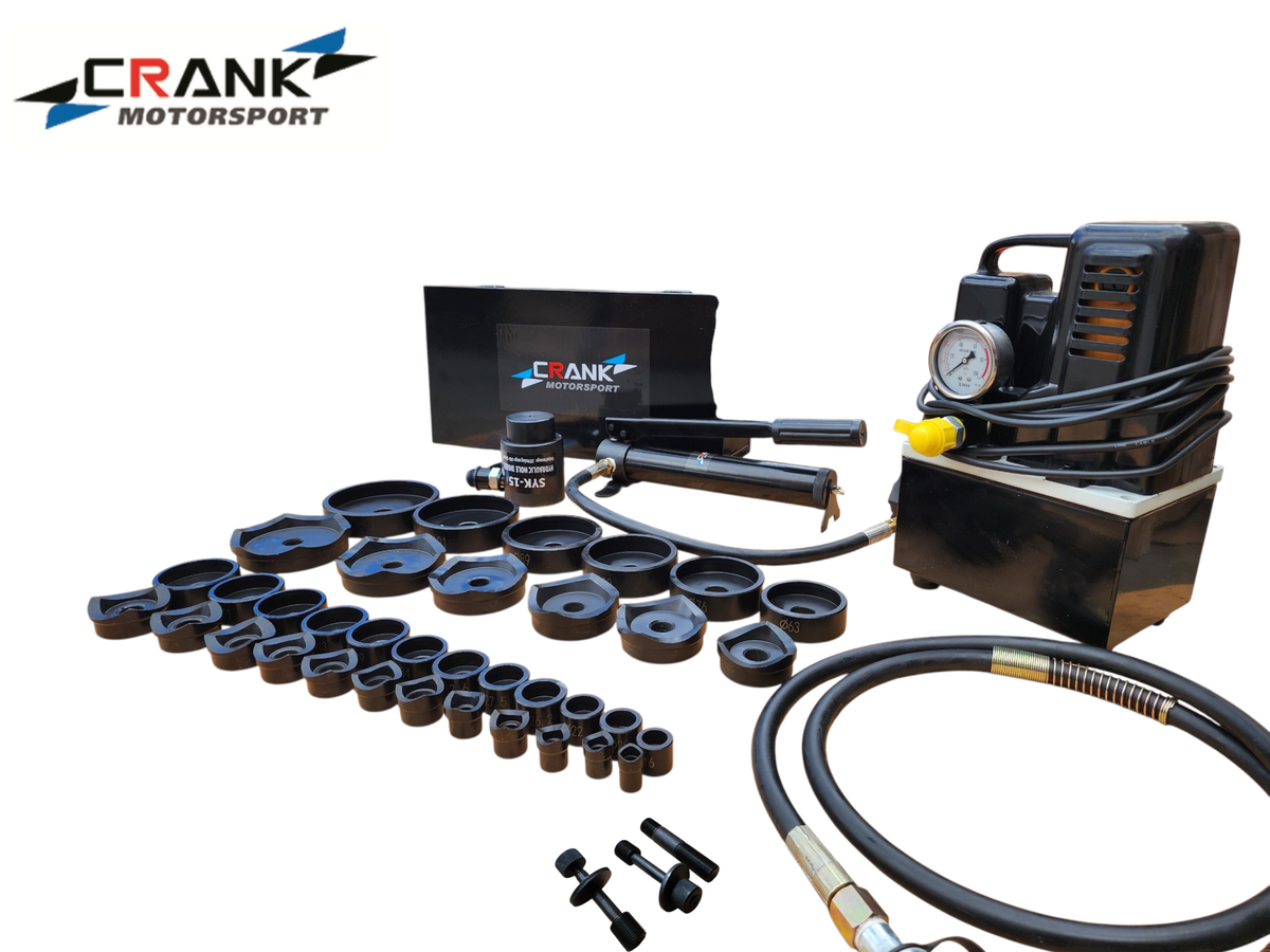 Crank Motorsport 36 Pcs Electric Hydraulic Hole Punch Kit – 16–114 mm Cut, 15T 240V Set