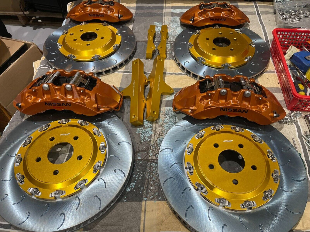 R35 GTR Brake Adapter Kit (V4) to Suit Skyline R32, R33, R34 – Cross Drilled Rotors