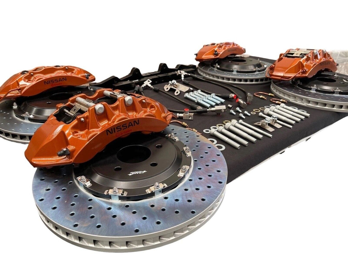 R35 GTR Brake Adapter Kit (V4) to Suit Skyline R32, R33, R34 – Cross Drilled Rotors