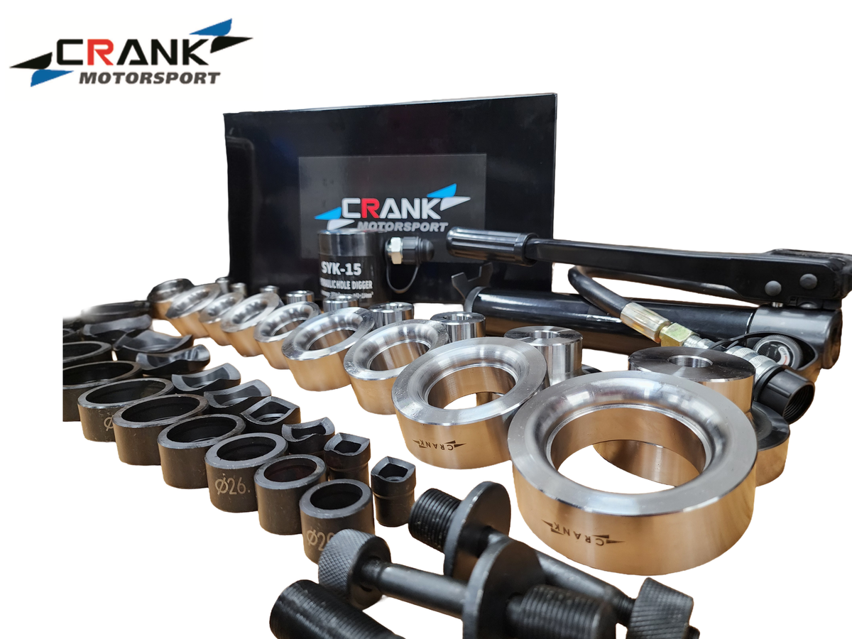 Crank Motorsport 36 Pcs Dimple Die + Hydraulic Hole Punch Kit, 16–63 mm Cut, 1/2–2.5" RADIUS Set